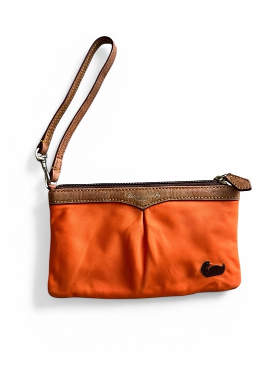 Dooney & Bourke Handbags - Dooney & Bourke nylon wristlet/pouch in orange with brown leather trim